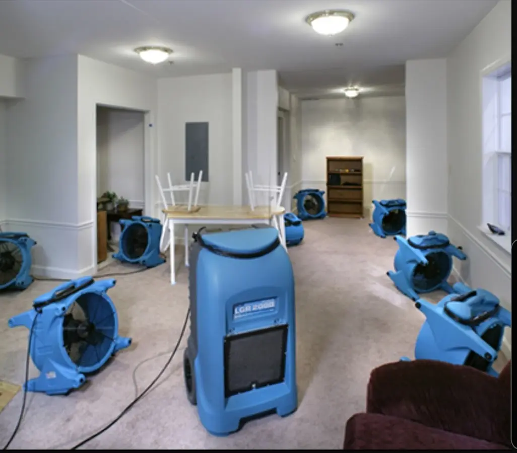 Air movers and dehumidifier setup for Water Damage Restoration in Nelson