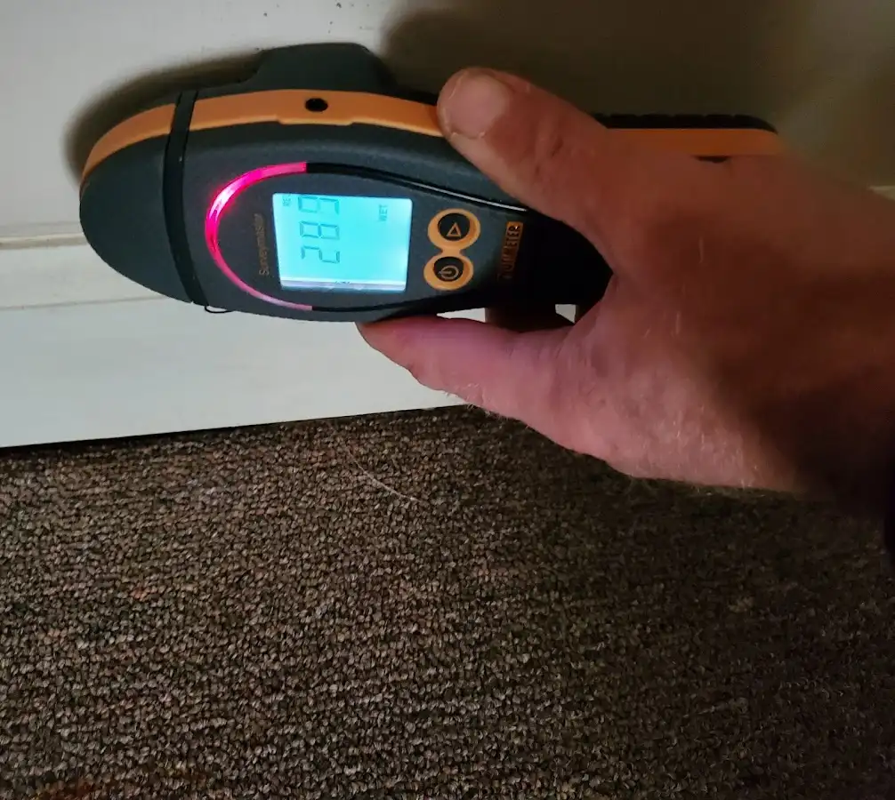 Moisture detection at baseboard during Storm Damage Restoration in Nelson